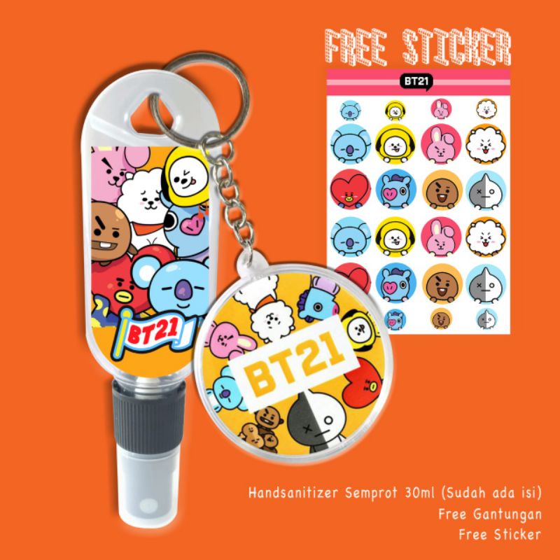 FREE GANTUNGAN KUNCI+STICKER BT21 HAND SANITIZER/POUCH HANDSANITIZER BT21