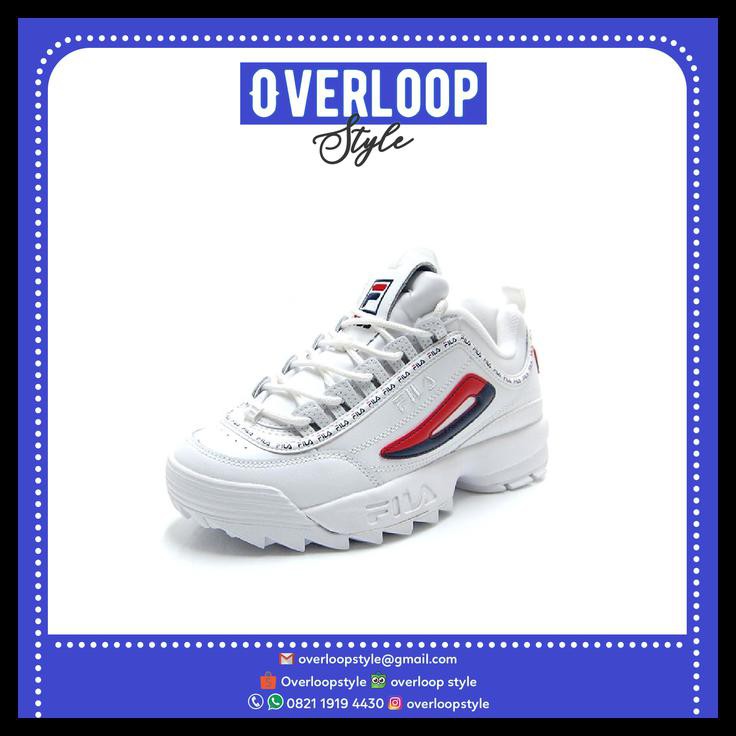 Sepatu Fila Disruptor 2 Premium Repeat White Navy Red Original