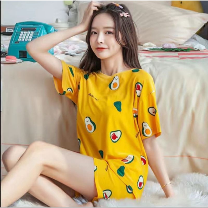 NEW SET PIYAMA IMPORT / SLEEPWEAR / BAJU TIDUR MURAH-Set alpukat kuning