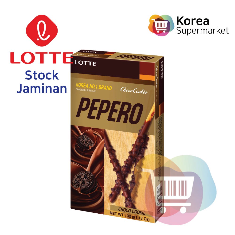 Lotte Choco Cookie Pepero 32g/Biskuit Coklat Rasa Coklat Cookies Asli Korea