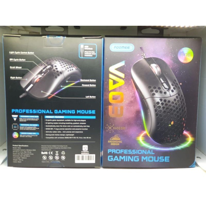 Optical Mouse Gaming RGB FOOMEE VA03 Wired Mouse Gaming 6400 DPI
