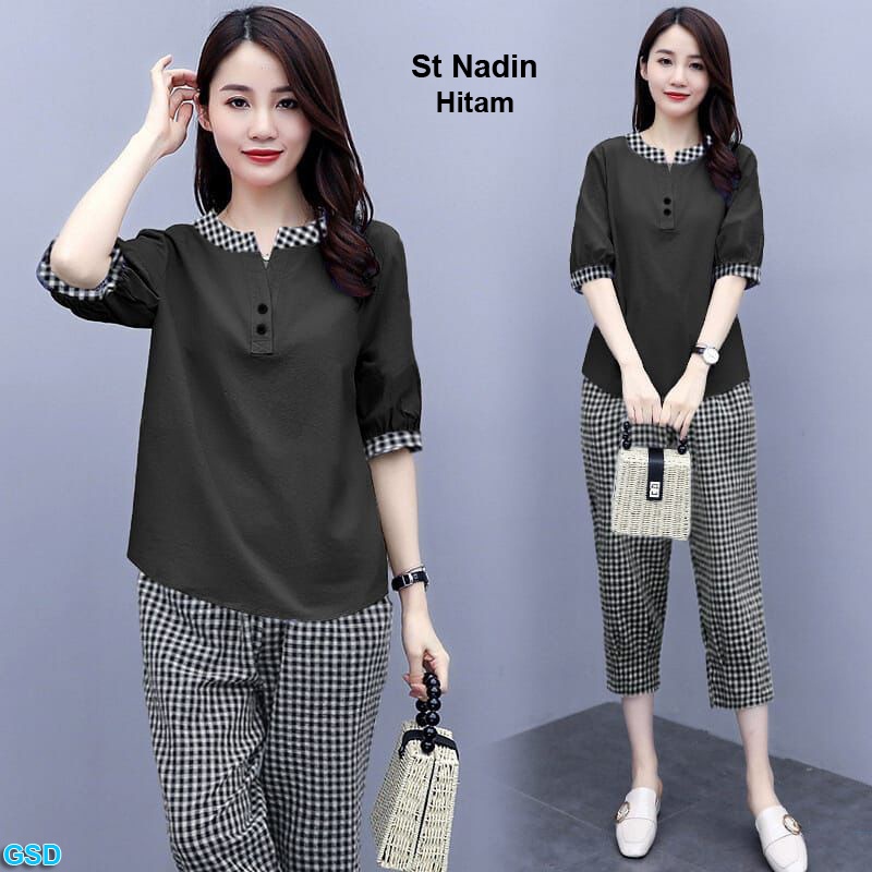 Set Nadin/Baju Dan Celana Murah/Setelan Wanita Korean Style/Baju Senam/Pakaian Wanita Santai