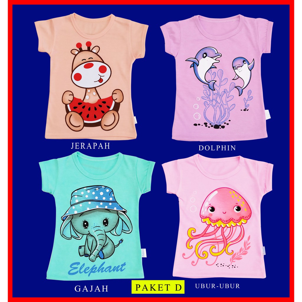  HARGA  untuk 4 PCS KAOS BAJU  ATASAN BAYI  dan ANAK  PEREMPUAN 