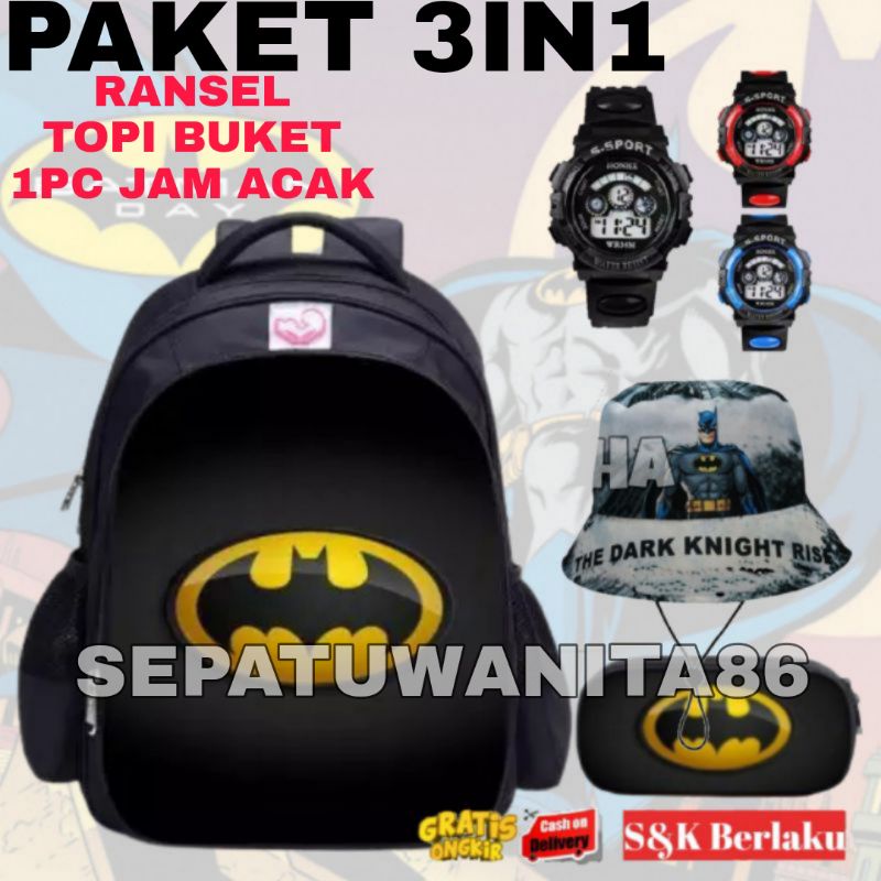 0Tas Ransel Fashion Sekolah Anak Laki Laki PAUD TK SD Marvel Super Hero BATMEAN