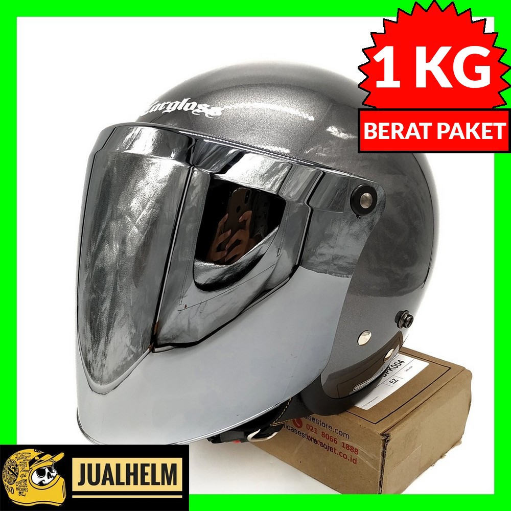 Helm Cargloss Retro Grey Glossy + Kaca Snail Silver