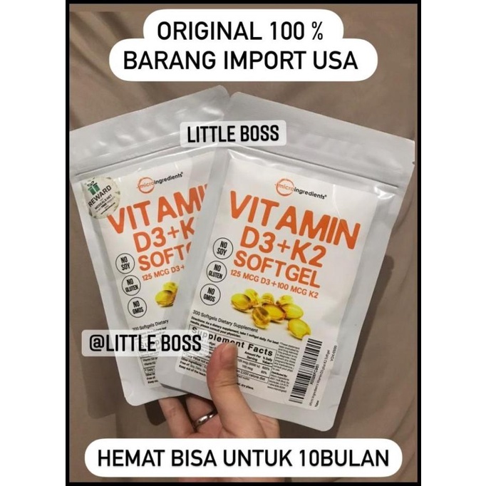 Terbaru vitamin D3 K2 micro ingredients soft gel USA 300 softgel HALAL