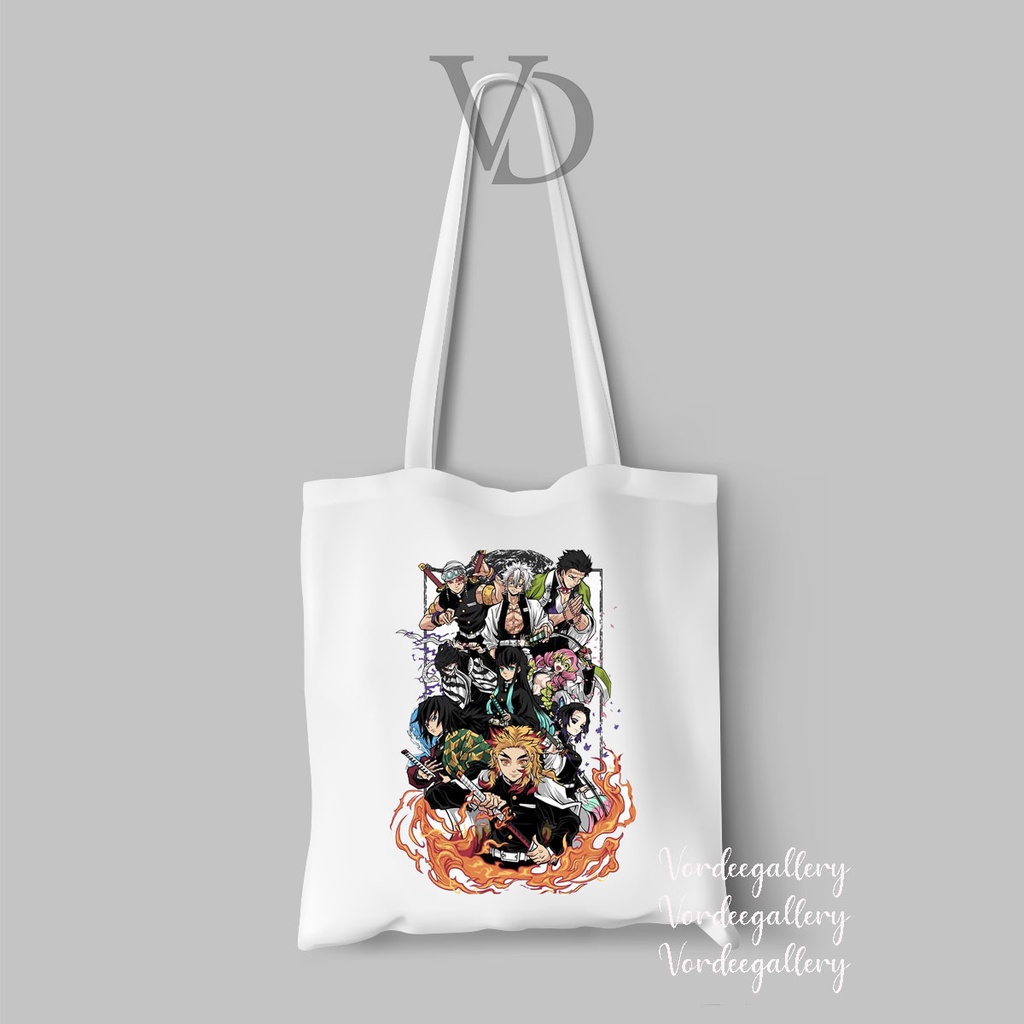 tote bag kanvas gambar demon slayer / tas anime jepang