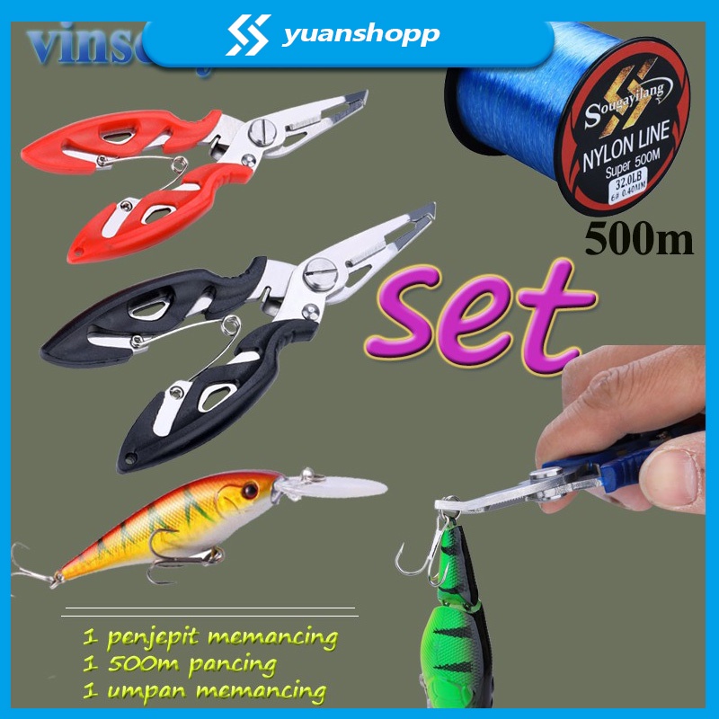 Set Pancing Senar Fishing Bait 1 penjepit memancing 1 500m pancing 1 umpan memancing