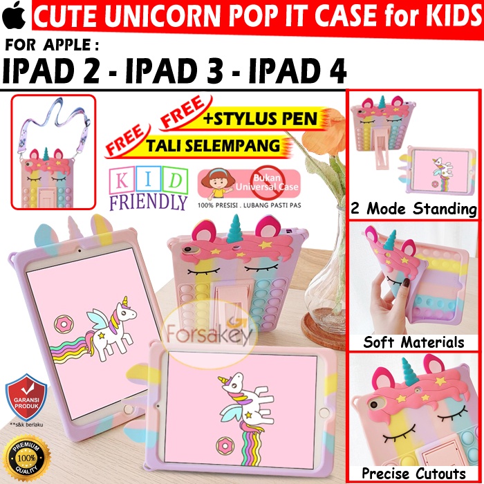 IPad 2 3 4 Gen Lama UNICORN POP IT Soft Case Casing Cover Sarung Kesing Silikon Anak Kid Kids Cewe C