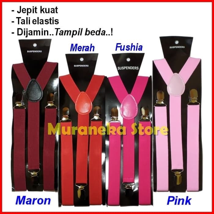 Suspender Bretel Merah Pink Maroon Dewasa Pria Dasi Kupu Bowtie Pesta Gesper Tali Kodok Jojon Marun