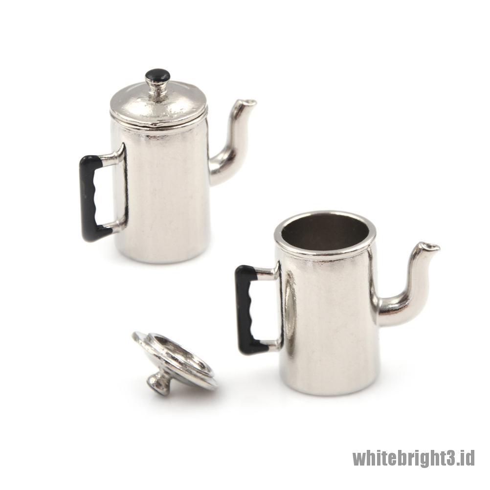 (white3) Miniatur Teko Air Bahan Metal Skala 1: 12 Untuk Rumah Boneka