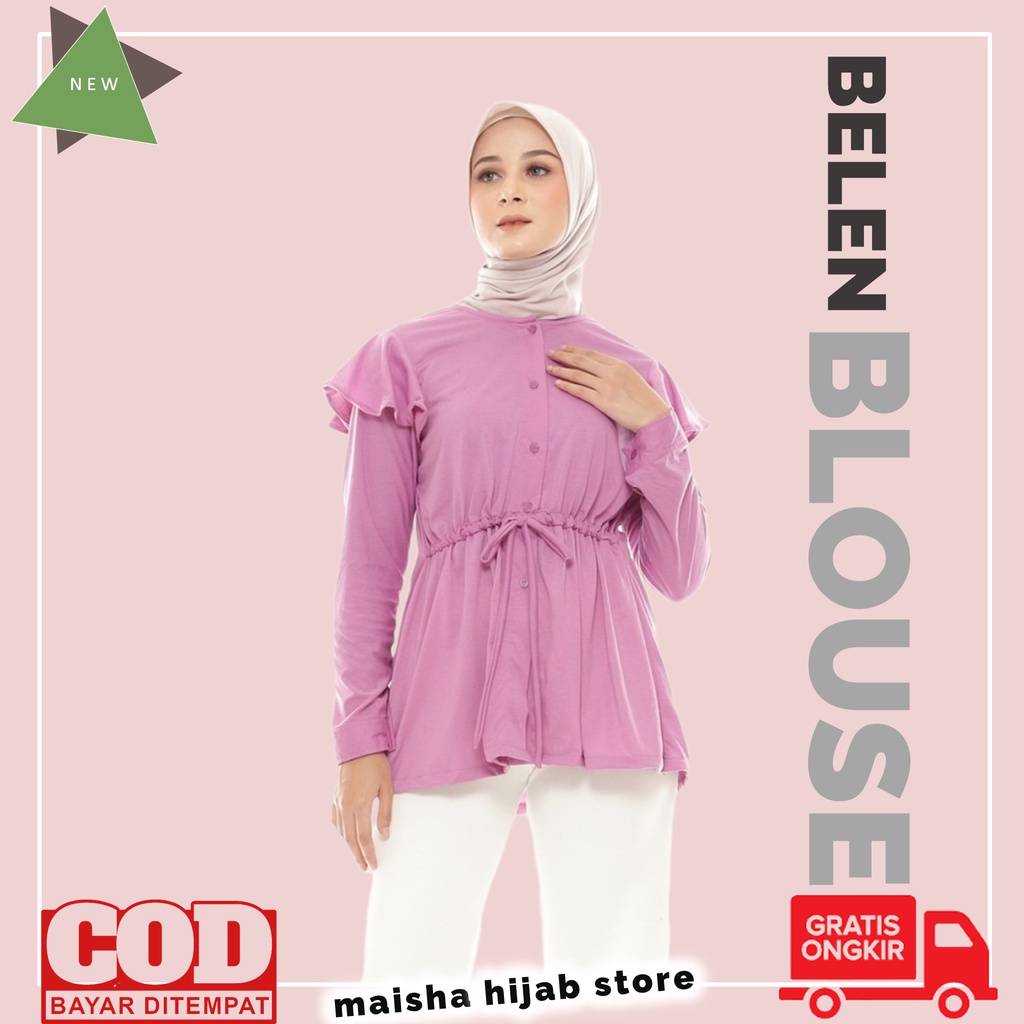 Baju Atasan Blouse Muslim Import Polos Lengan Panjang Wanita Remaja Cewek Cewe Fashion Muslim Korea 