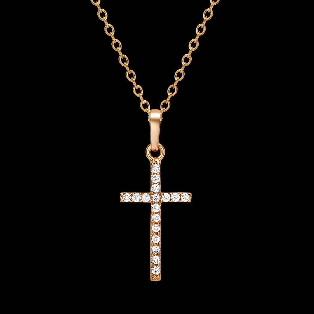 Kalung Liontin Salib Yesus Bahan Stainless Steel Aksen Kristal Untuk Wanita