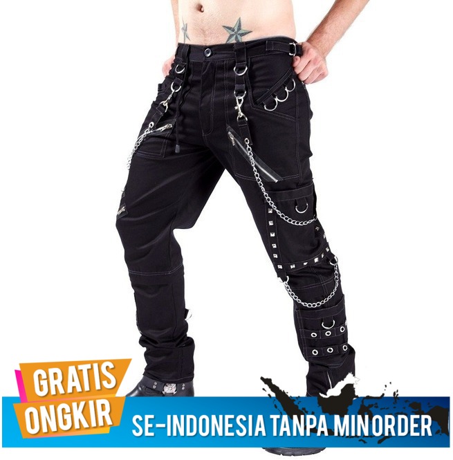 Celana Punk Pria Casual Gothic Punk Rock Eyelet Men's Bound Pants
