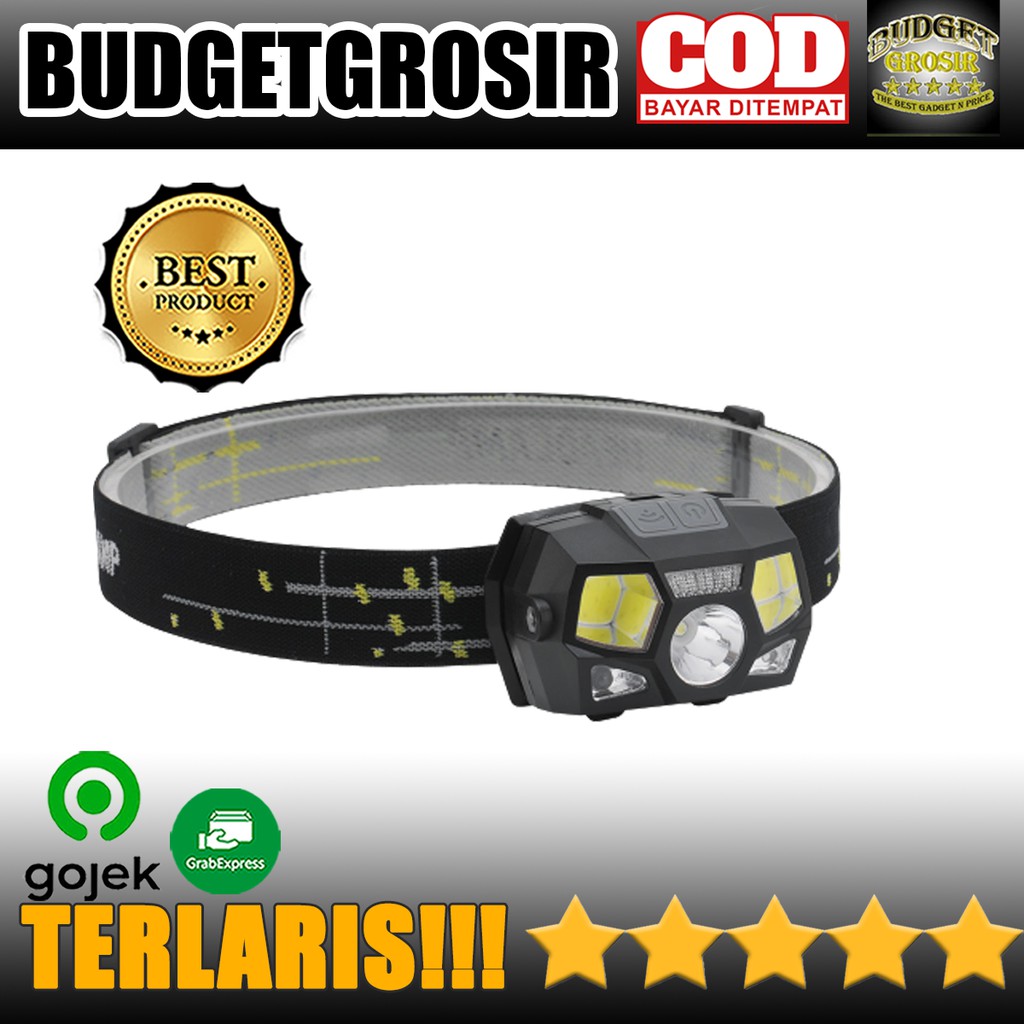 Senter LED Kepala Headlamp Flashlight Rechargeable USB + Motion Sensor XPE+COB 10000 Lumens -  TaffLED