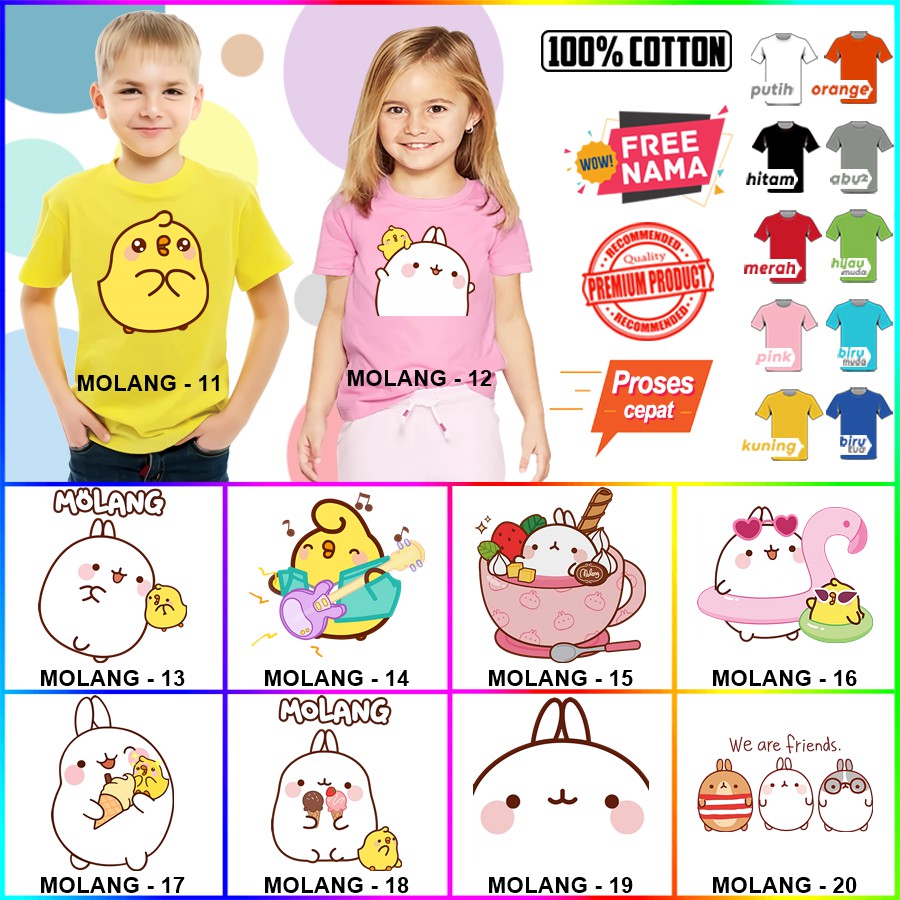 Baju Kaos ANAK DAN DEWASA MOLANG COUPLE (FREE NAMA)