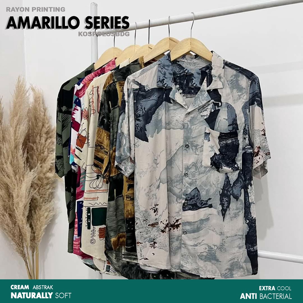 KEMEJA PRINTING AMARILO CASUAL BAHAN COTTON RAYON HAWAII