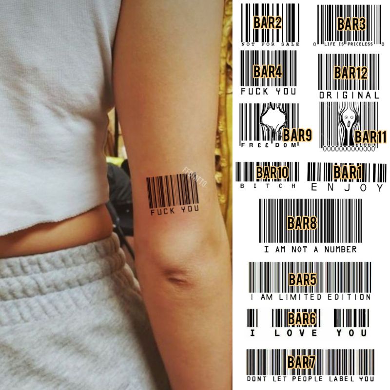 Tato Temporer Barcode Tato teks Tato minimalis Tato simple Stiker Tato Minimalis - BAR