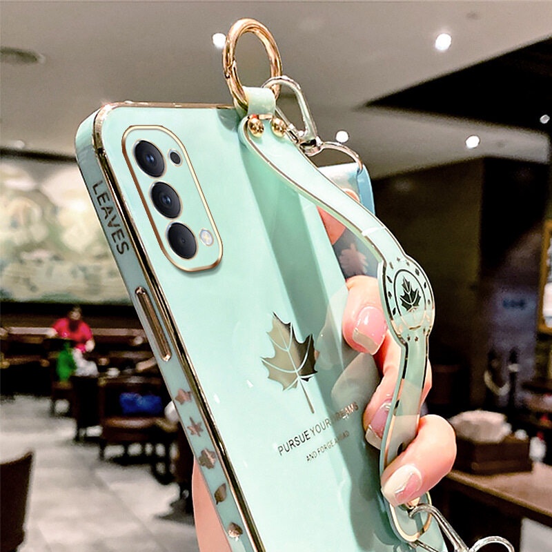 Case Motif Daun Maple Dengan lanyard Untuk OPPO Reno 4 4G