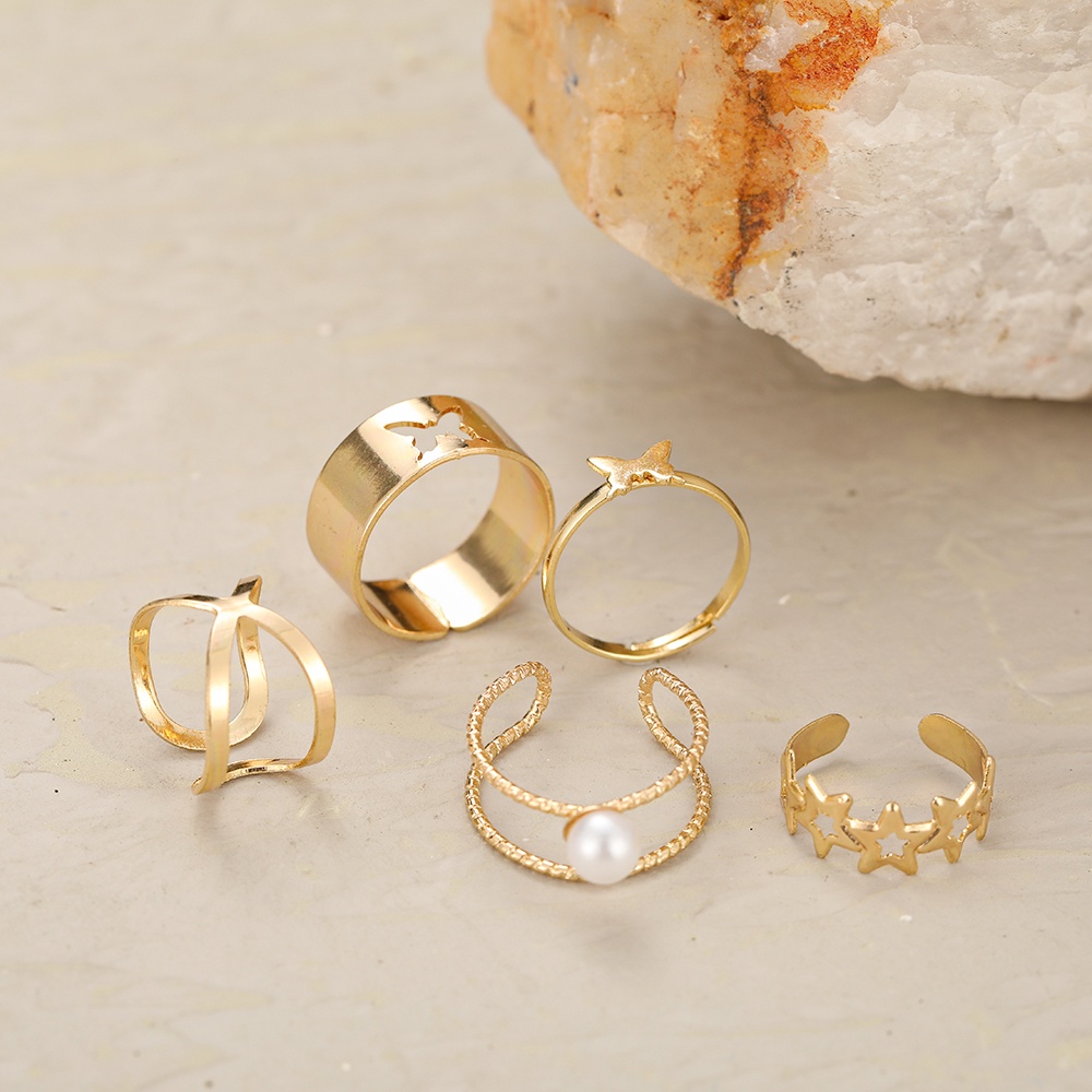 5Pcs/set Fashion Butterfly Pearl Ring Set Retro Geometry Gold Rings Women Jewelry Accessories Gift