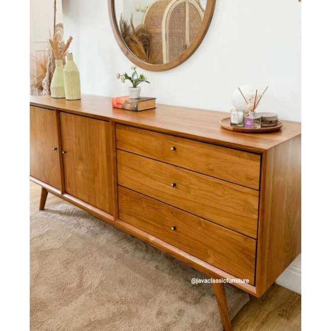 BUFET TV RETRO MINIMALIS SCANDINAVIA VINTAGE CABINET DRAWER MURAH BAHAN KAYU JATI GRADE A BERKUALITAS EXPORT FINISHING NATURAL DOFF FURNITURE JEPARA-1