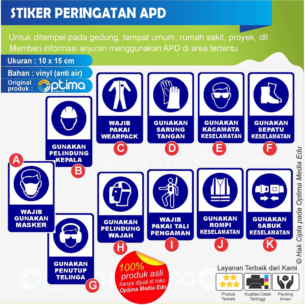 

STIKER PERINGATAN / ANJURAN / WAJIB PAKAI APD (ALAT PELINDUNG DIRI)