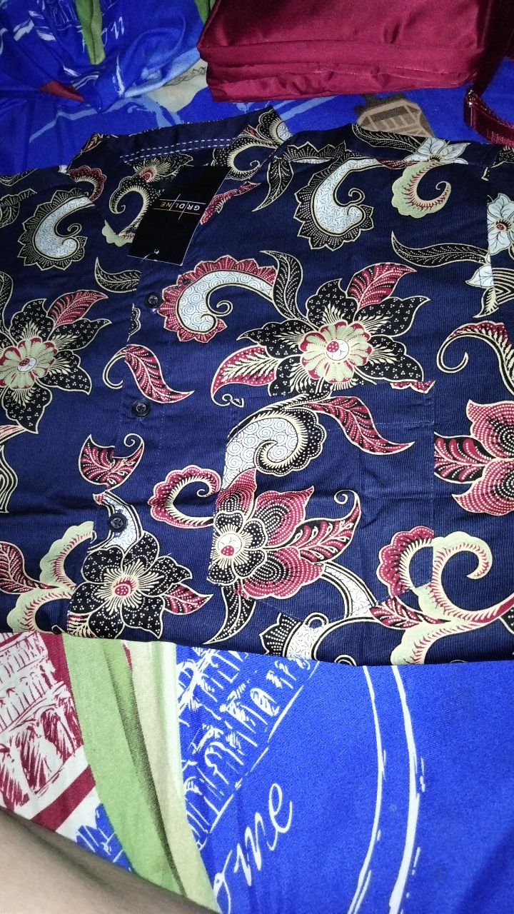 [gridline - S069 Maroon & Navy] Kemeja Batik Slimfit Pria Katun Lengan Pendek M-xxl