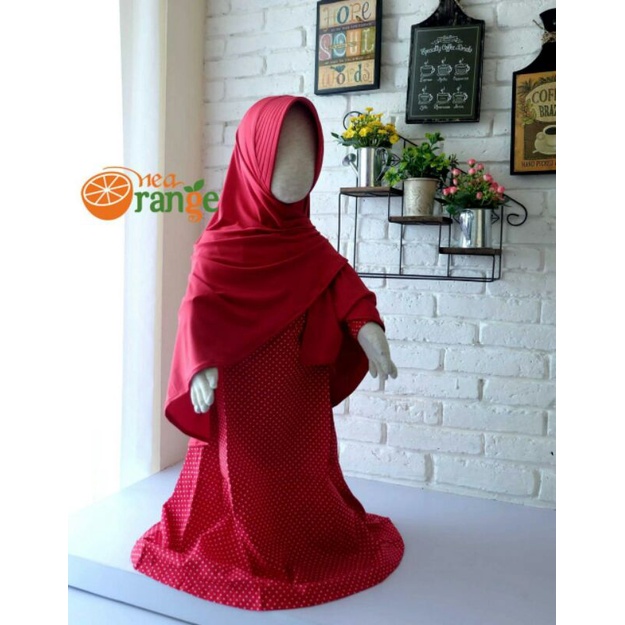 Gamis Anak Nea Orange | Gamis Anak Polka Merah | Gamis Anak 1-12tahun | Gamis Anak Katun Jepang | Ga