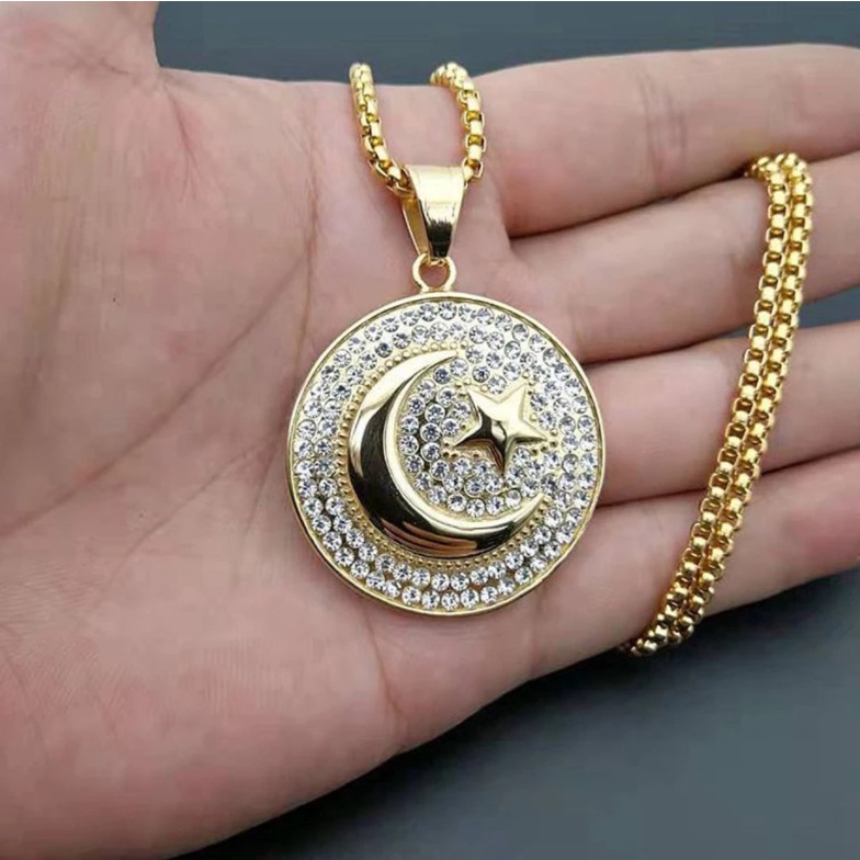 Set Kalung Liontin Bintang Dan Bulan Sabit Bahan Zirkon Gaya Hip Hop