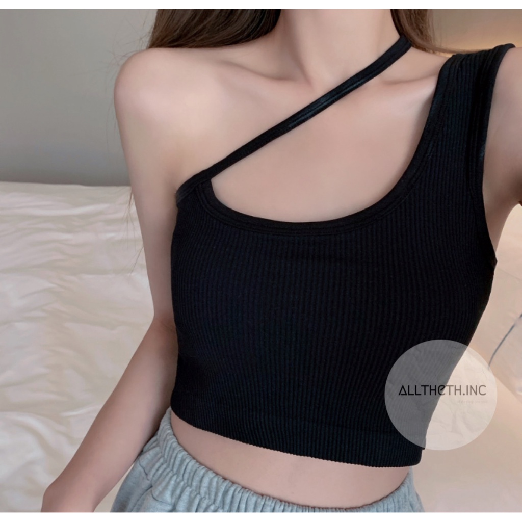 One shoulder asymetrical crop tank top korean / Korean Sexy Crop Asymetrical / Dance Cover Tank top