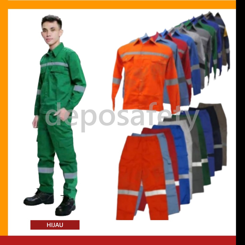 Wearpack Setelan Safety Hijau - Baju Celana Proyek - Baju Kerja Safety - Setelan Baju Celana Safety Hijau