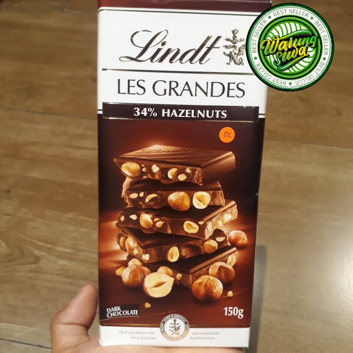 

lindt les grandes dark chocolate 34% hazelnut 150 gram