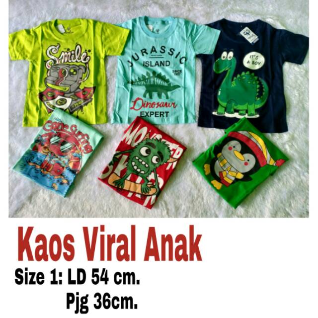 KAOS ANAK VIRAL//SIZE 1 3 5 //PERKIRAAN USIA ANAK 1 - 3 TAHUN//TERGANTUNG POSTUR ANAK