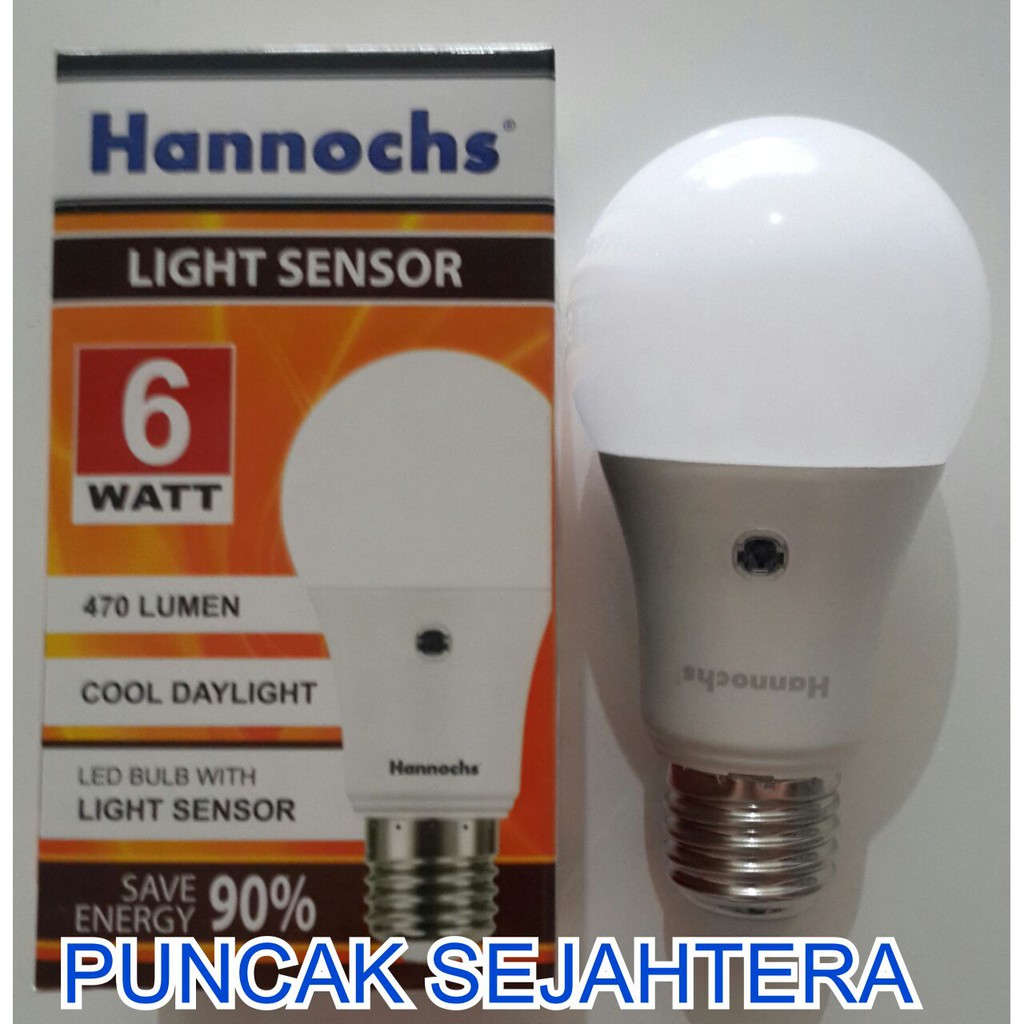 Lampu LED Hannochs Sensor cahaya 6w 6 watt menyala otomatis malam