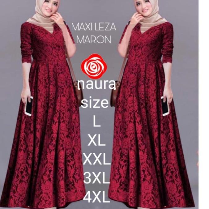 Big sale Maxi leza / Ada size super jumbo (Size L,XL,XXL,3XL,4XL)Baju gamis brokat Tulang Gliter Imp