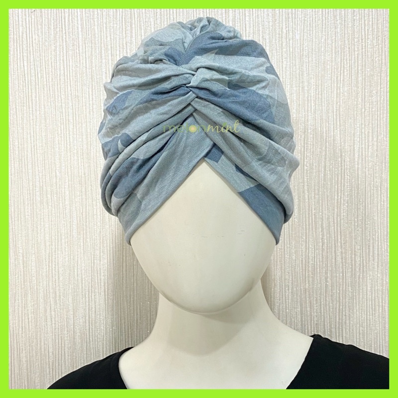 Melonmint Handmade Turban Hijab Instan Instant Wanita Dewasa Motif Army Camo Loreng Abu Grosir