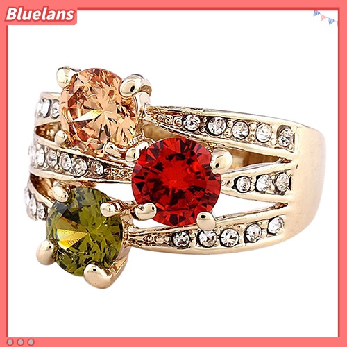 Bluelans Cincin Kristal Cubic Zirconia 9K Gold Plated Untuk Wanita