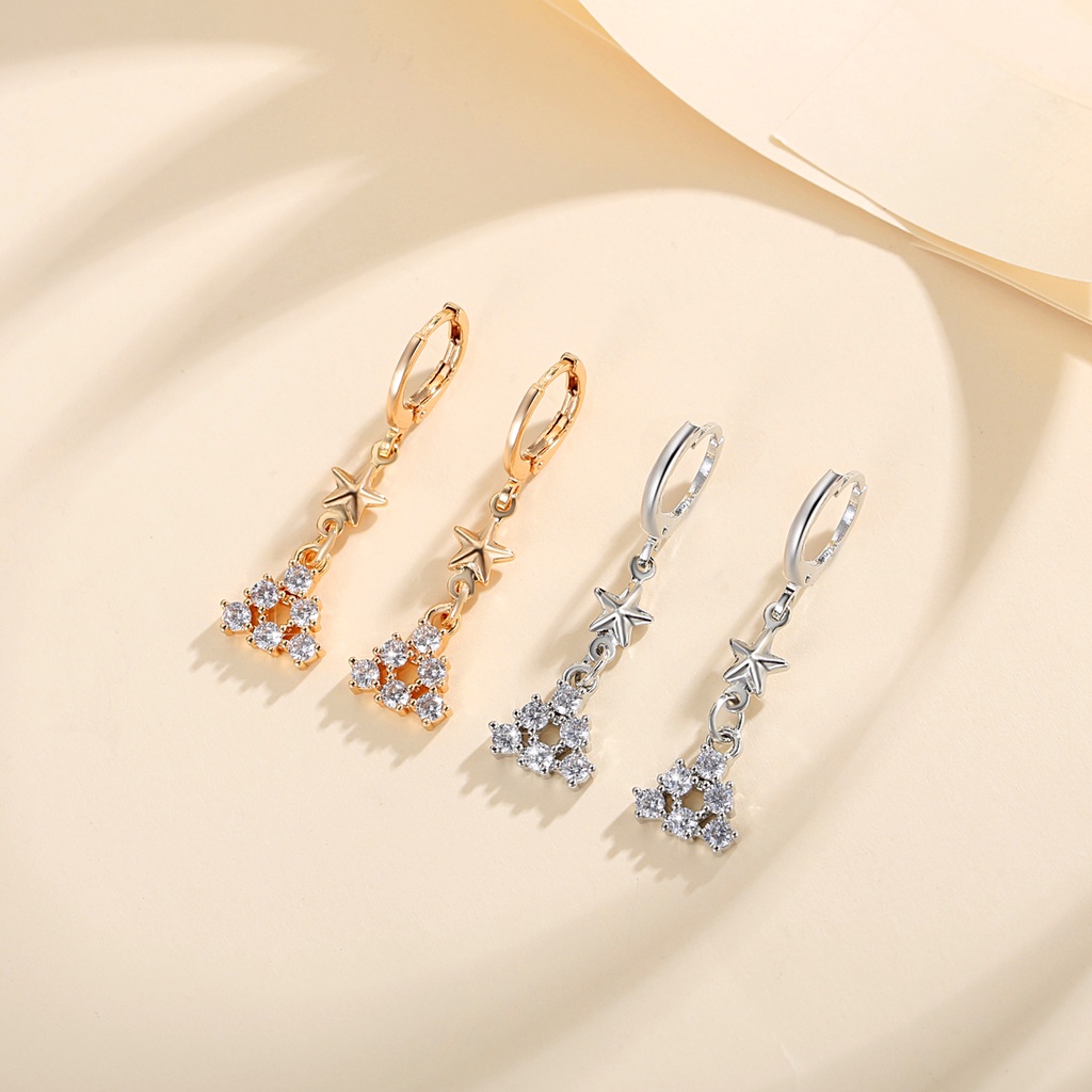 Y517 【COD】Anting-anting bintang sederhana liontin zirkon Anti Karat Titanium Berlapis Emas