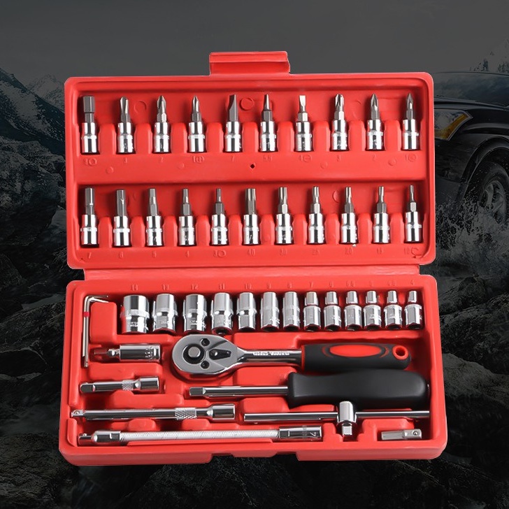 COD*Kunci SOK 46 PC Set Socket (1/4 &quot;)  Full Lengkap Socket Tool Kit Pas Ring L Motor Mobil best sale