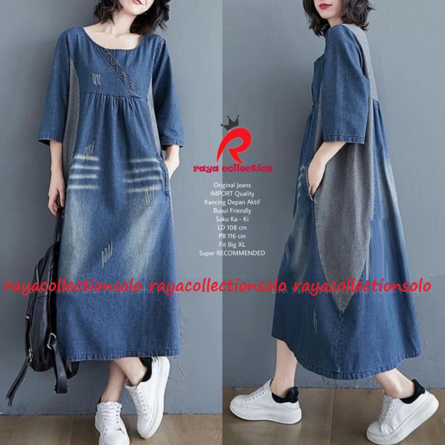 CLARA MIDI DRESS /  dress jeans jumbo terbaru oversize dress casual