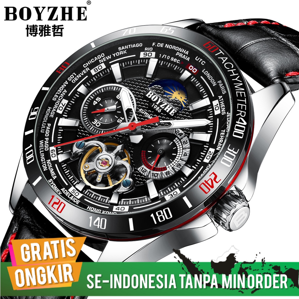 Jam Tangan Pesta Pria Mewah Boyzhe  Pria  Watch Lapisan Pertama dari Kulit Asli Tali