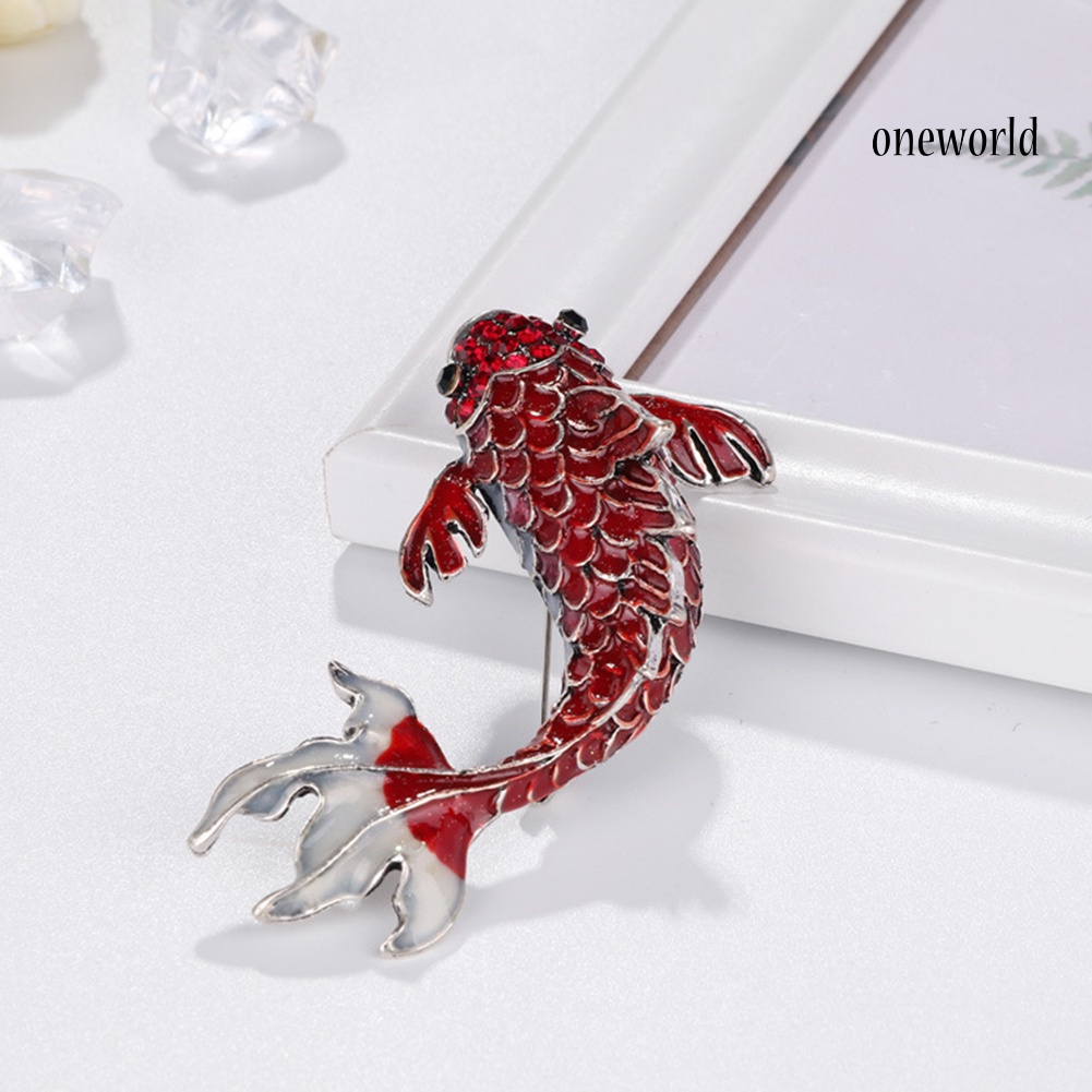 OW@ Luxury Women Goldfish Carp Enamel Rhinestone Badge Brooch Pin Clothes Decor