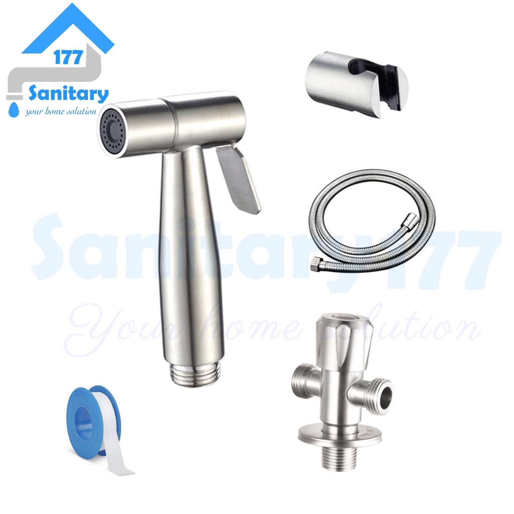 Paket Jet shower cebok Kloset stainless 304 murah 04 &amp; stop kran T stenlis fv08-bundling hemat toilet semprotan air wc dan kran double klosed