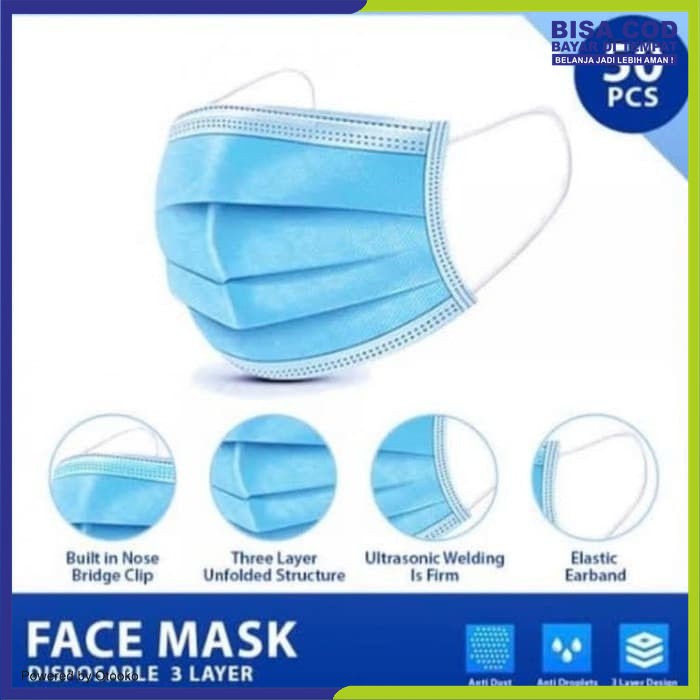 Masker 3 ply Medis Masker Bedah Kemenkes 3ply isi 50pcs Merk Orlee