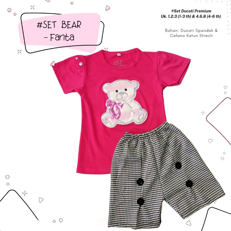 Setelan anak Perempuan aplikasi &quot;BEAR&quot; Size 1-5th bahan Ducati Katun Spandek Premium