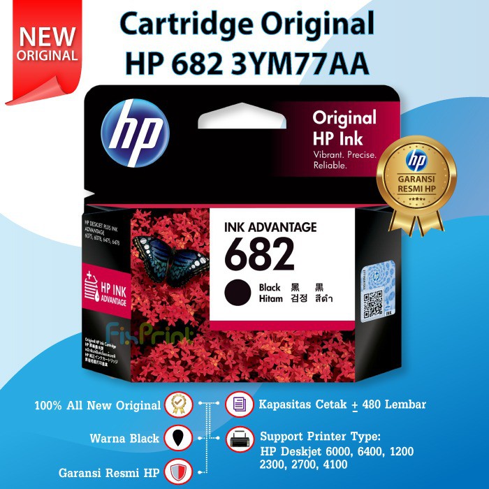 Paket Set Cartridge HP 682 Black 3YM77AA Color 3YM76AA Original Katrid Printer 2335 2336 2337