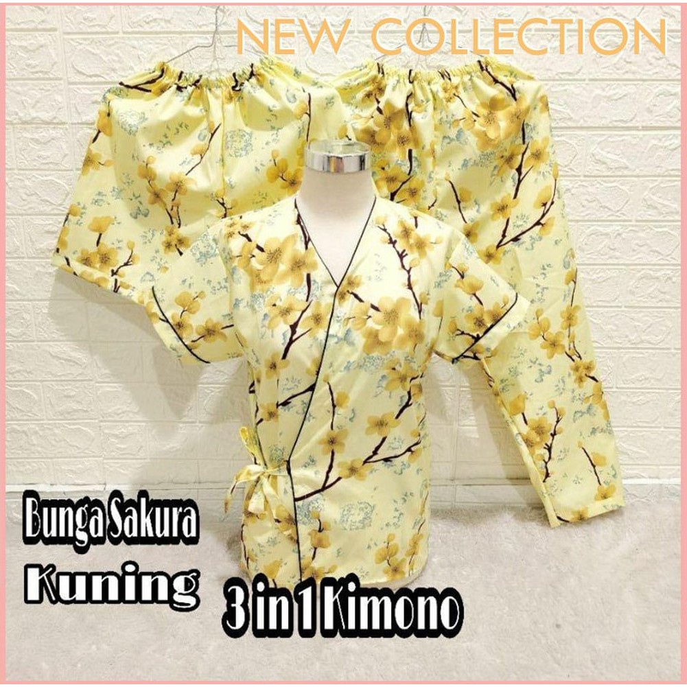 BAJU TIDUR WANITA / PIYAMA WANITA  3IN1 KIMONO TERMURAH MOTIF