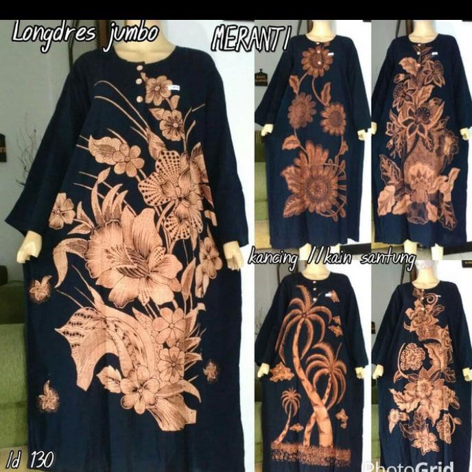 Ready-Dong Daster Jumbo Longdress Lengan Panjang Ld 130 Cm Busui Xxxl - Hitam