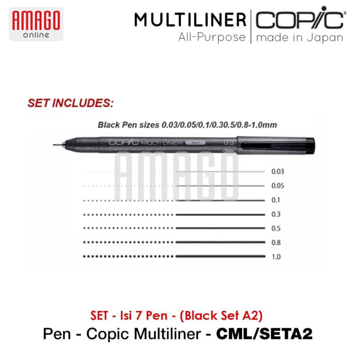COPIC MULTILINER BLACK SET A2 (7 PCS PEN) - CML/SETA2