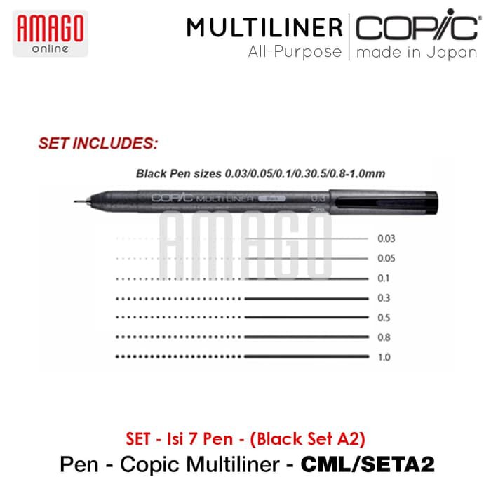 COPIC MULTILINER BLACK SET A2 (7 PCS PEN) - CML/SETA2